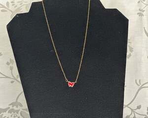 Gold plated necklace with red butterfly